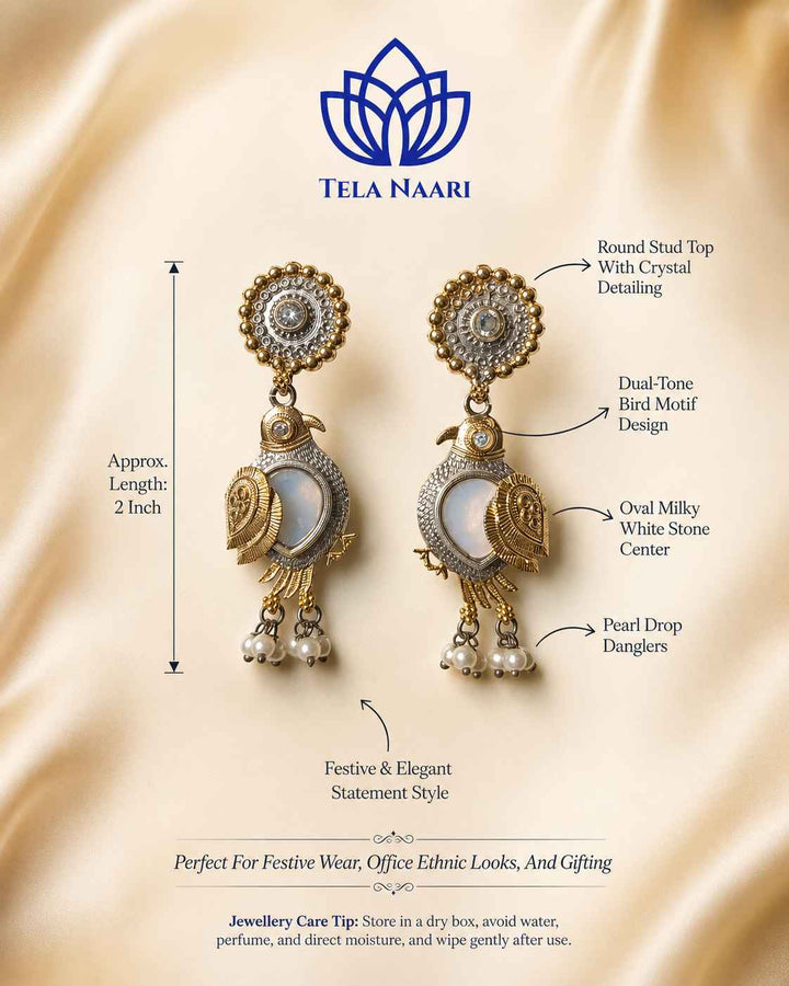Tela Naari Damini Dual Tone Blue Bird Earrings
