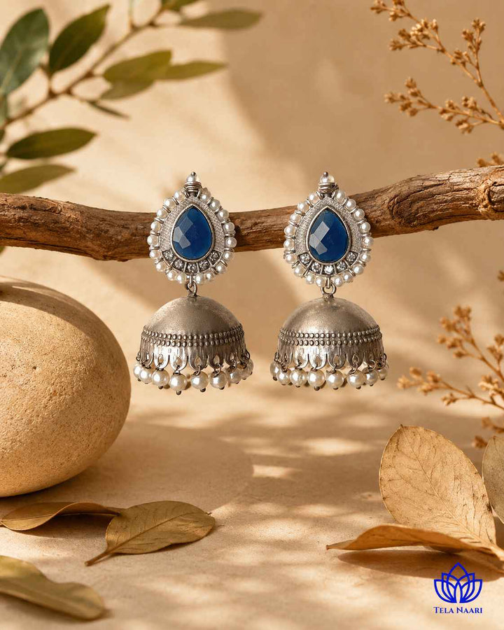 Silver Plated Nusrat Blue Jhumkas