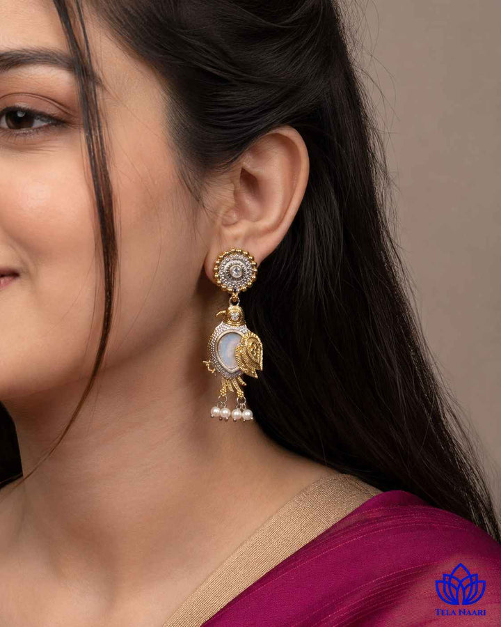Tela Naari Damini Dual Tone Blue Bird Earrings