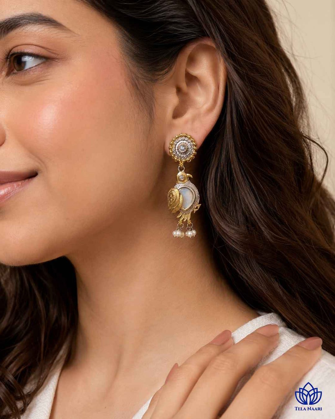 Tela Naari Damini Dual Tone Blue Bird Earrings