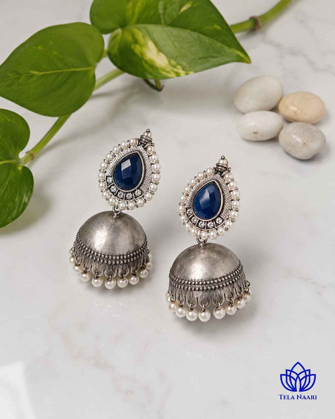 Silver Plated Nusrat Blue Jhumkas