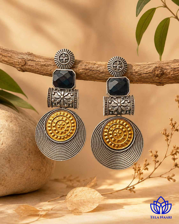 Aashtha Dual Tone Silver-Plated Black Earrings