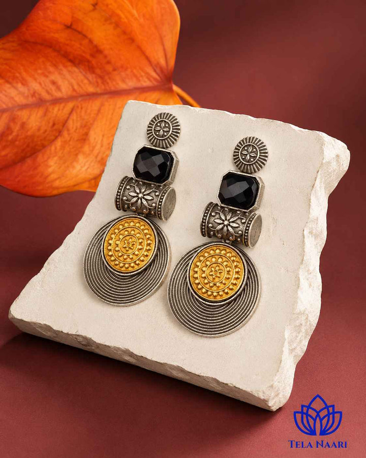 Aashtha Dual Tone Silver-Plated Black Earrings