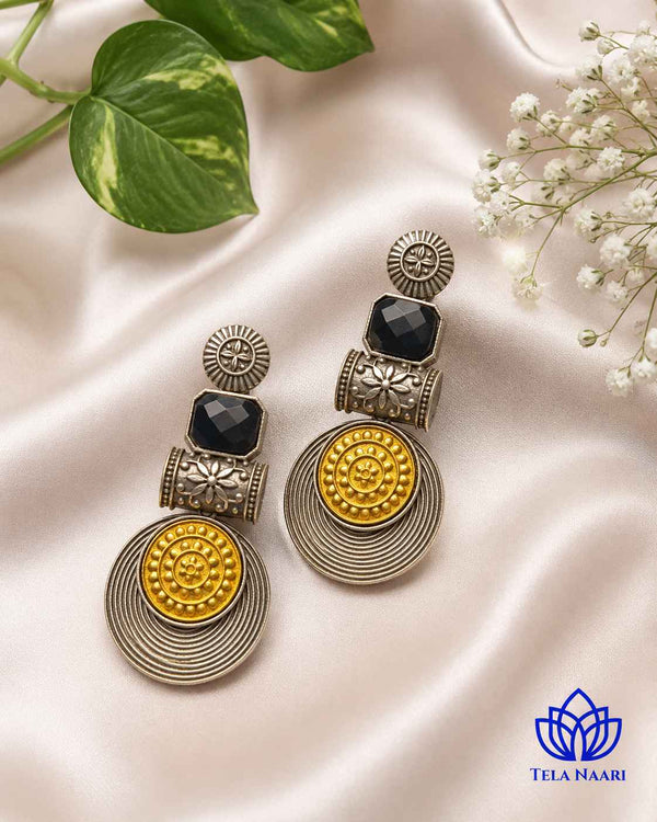 Aashtha Dual Tone Silver-Plated Black Earrings