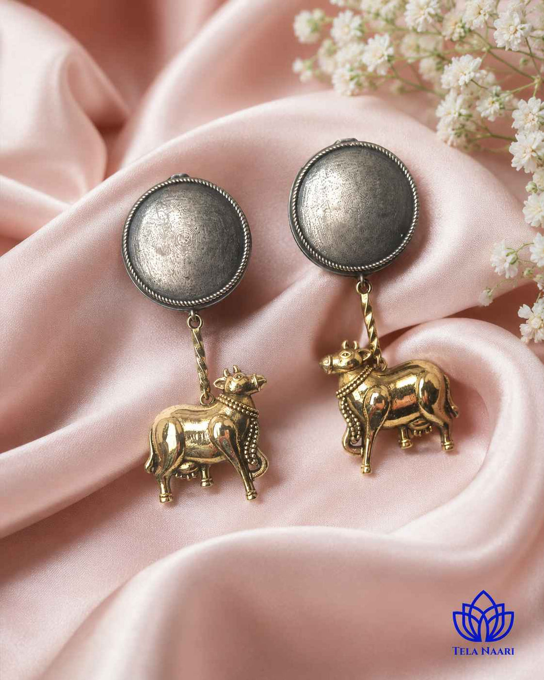 Atsi Dual Tone Cow Motif Silver-Plated Earrings | Quirky Animal Jewellery
