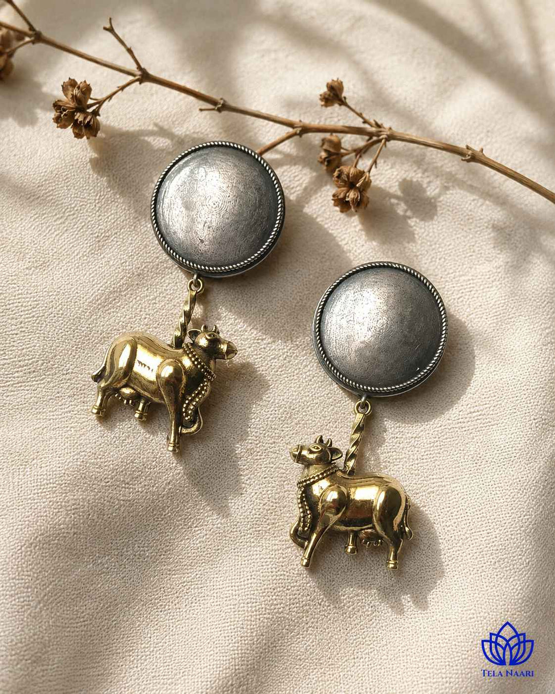 Atsi Dual Tone Cow Motif Silver-Plated Earrings | Quirky Animal Jewellery