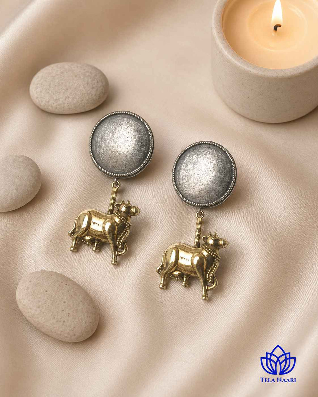 Atsi Dual Tone Cow Motif Silver-Plated Earrings | Quirky Animal Jewellery