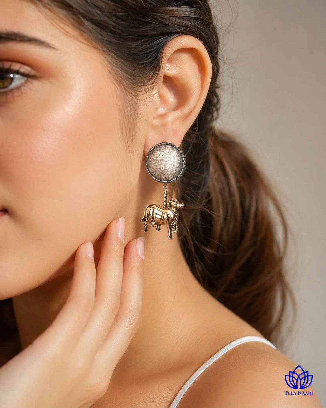 Atsi Dual Tone Cow Motif Silver-Plated Earrings | Quirky Animal Jewellery