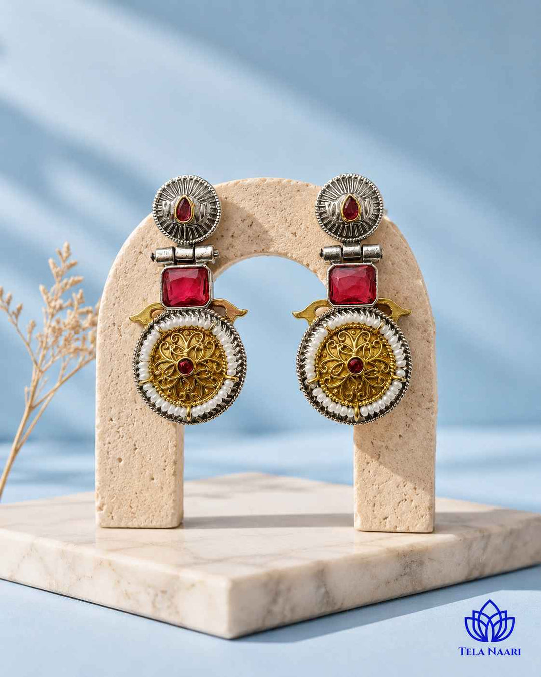Aashiyana Red Dual Tone Earrings