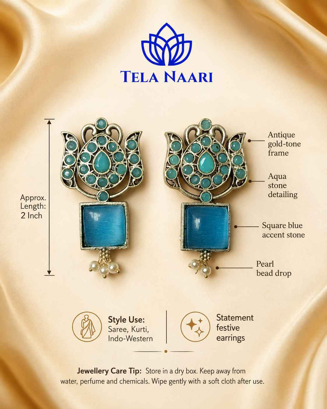 Silver Oxidised Earrings Azalea Sky Blue