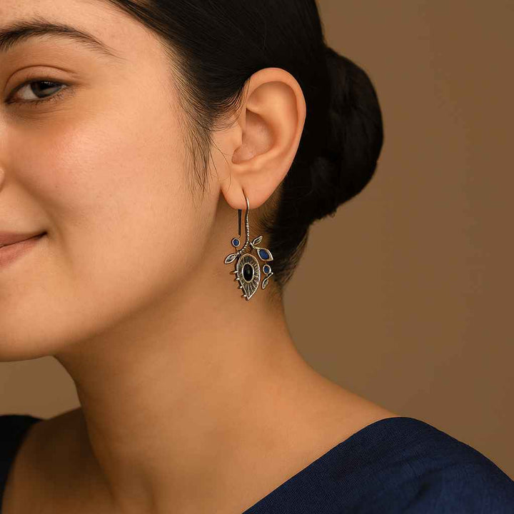 Anvi Silver Oxidised Nature Drop Earrings