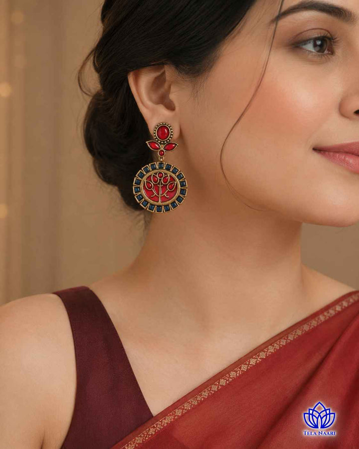 Elegant Indraja Red Blue Silver-Plated Earrings
