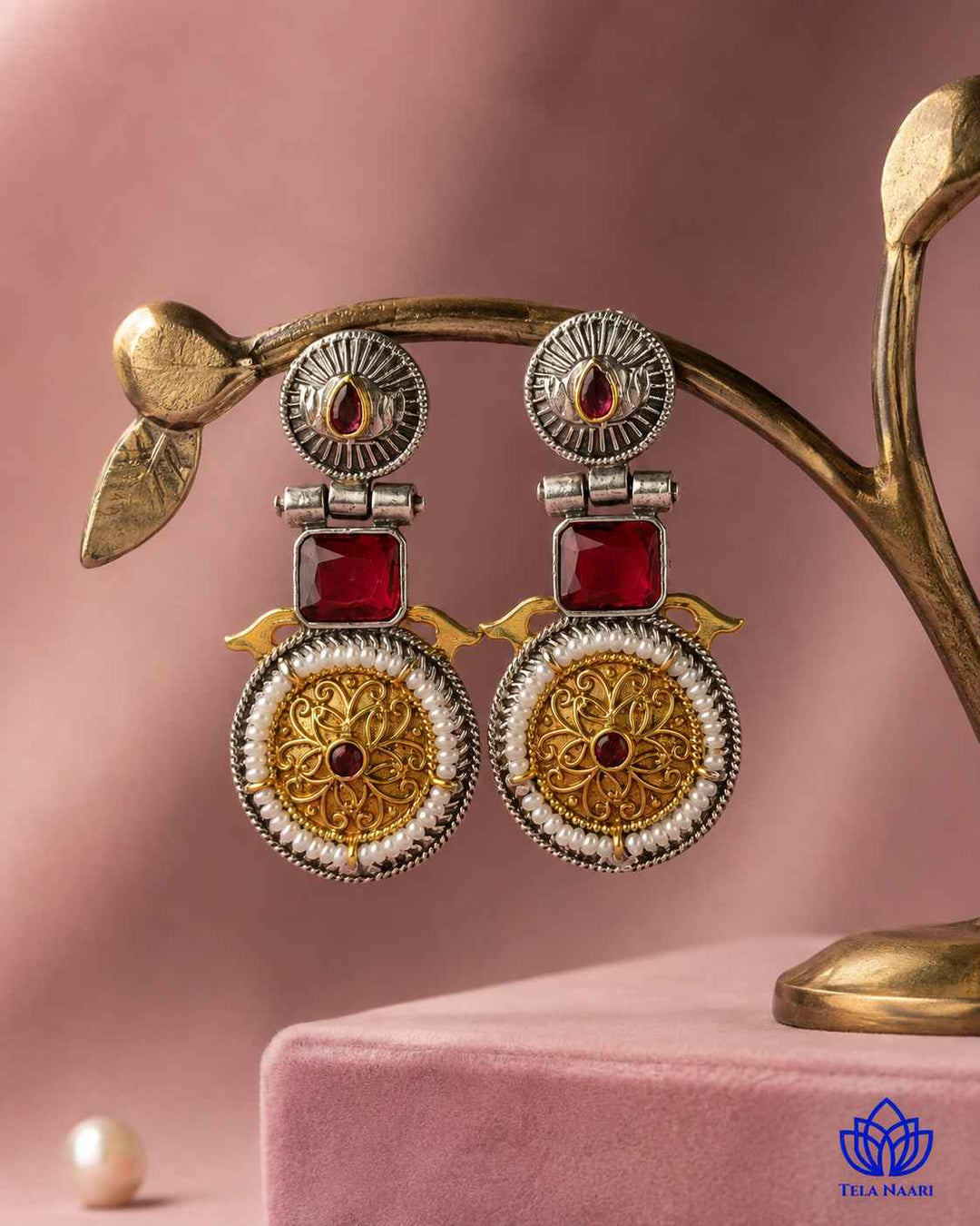 Aashiyana Red Dual Tone Earrings