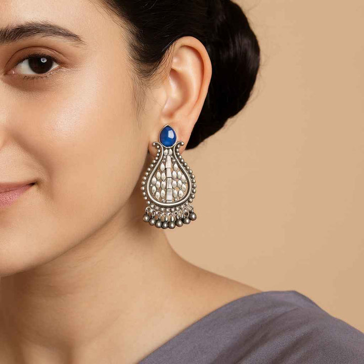 Classic Umeshwari Silver Oxidised Pearl Earrings