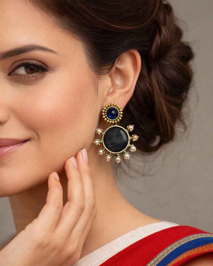 Classic Avya Dual Tone Silver Plated Earrings