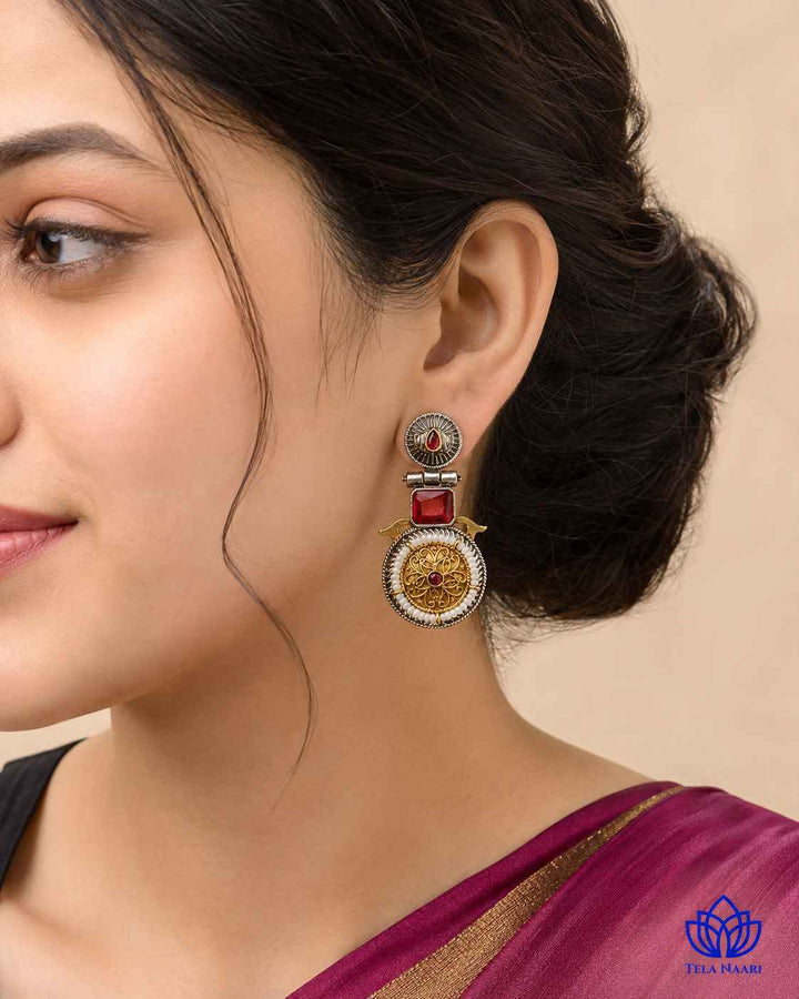 Aashiyana Red Dual Tone Earrings