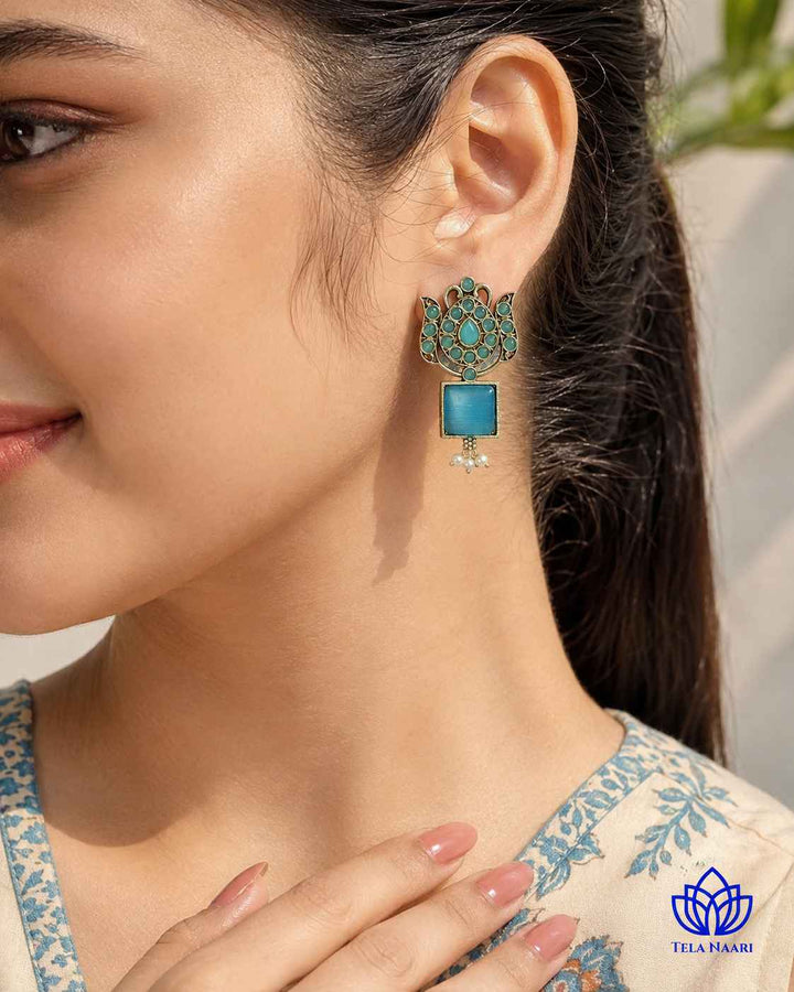 Silver Oxidised Earrings Azalea Sky Blue