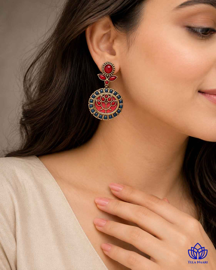 Elegant Indraja Red Blue Silver-Plated Earrings
