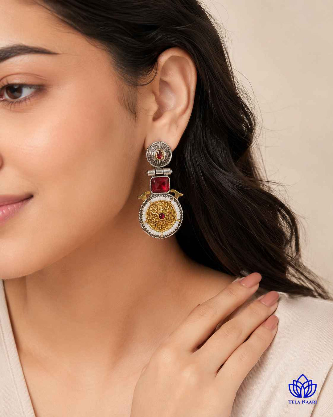 Aashiyana Red Dual Tone Earrings