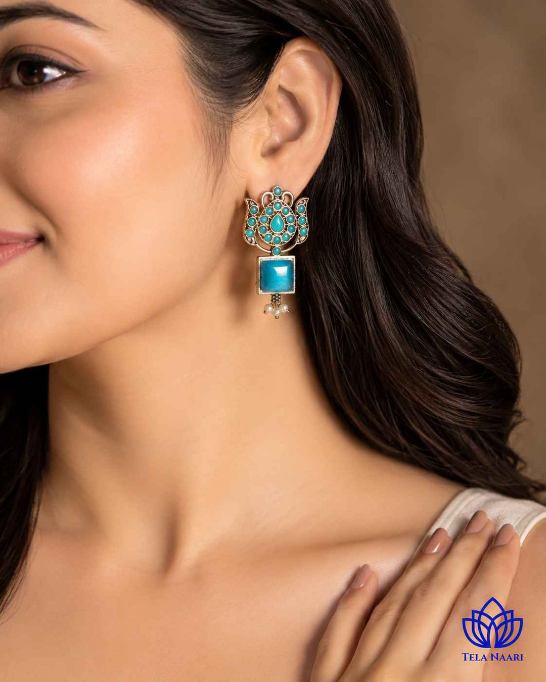 Silver Oxidised Earrings Azalea Sky Blue
