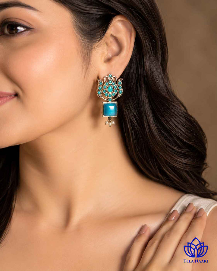 Silver Oxidised Earrings Azalea Sky Blue
