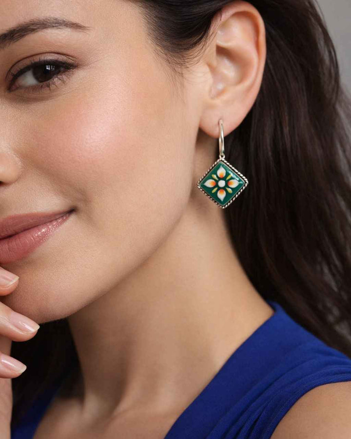Tela Naari Sundari Minimal Hand Painted Oxidised Silver Earrings