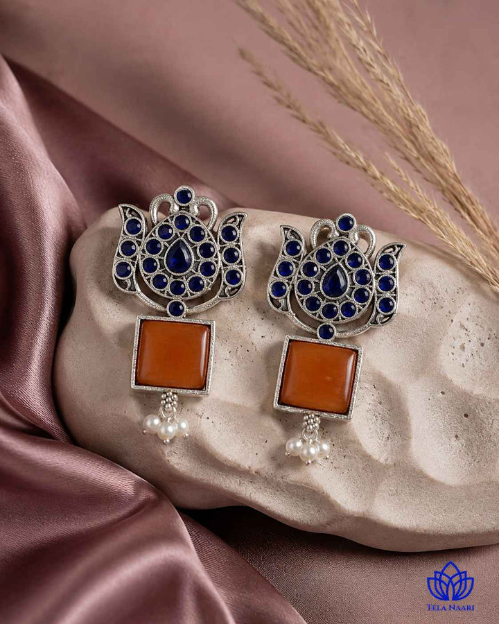 Silver Oxidised Earrings Azalea Orange