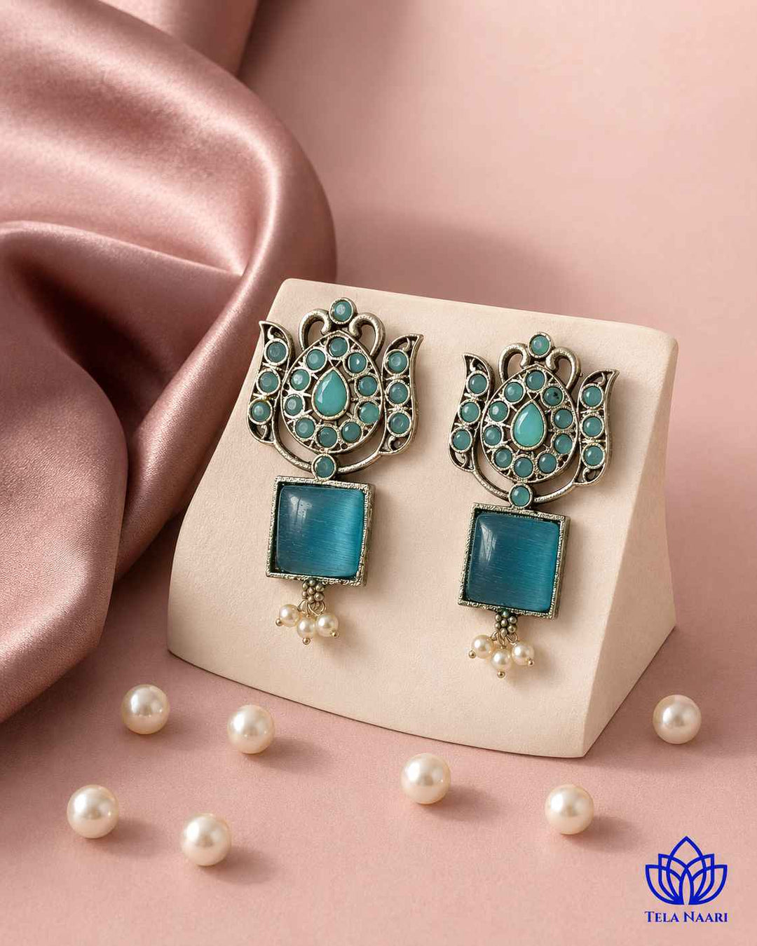 Silver Oxidised Earrings Azalea Sky Blue