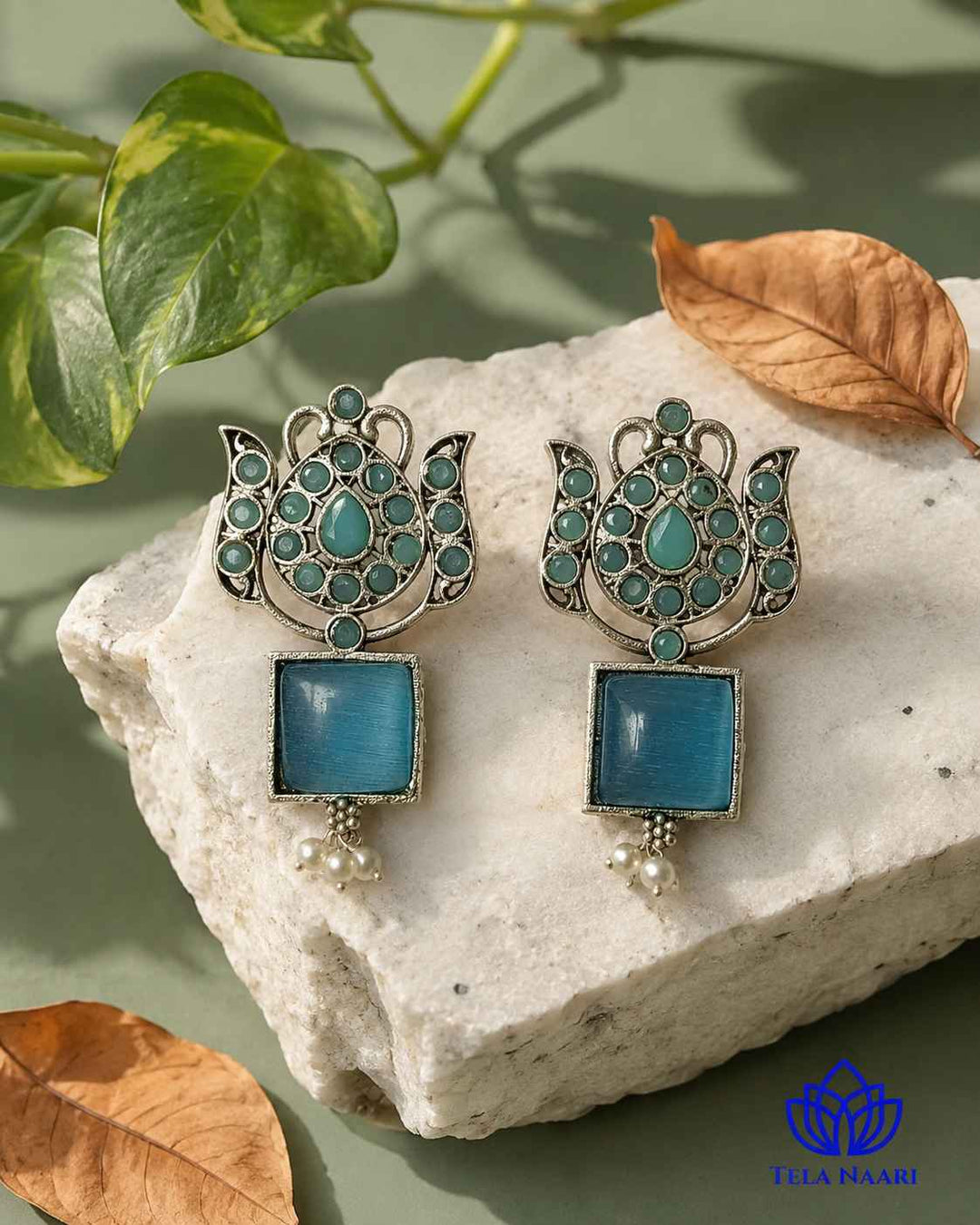 Silver Oxidised Earrings Azalea Sky Blue