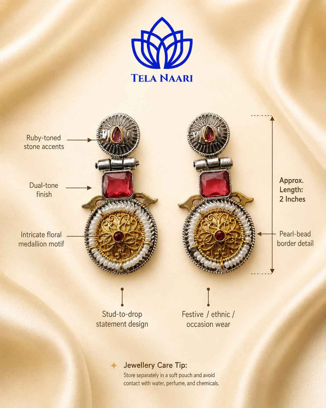 Aashiyana Red Dual Tone Earrings