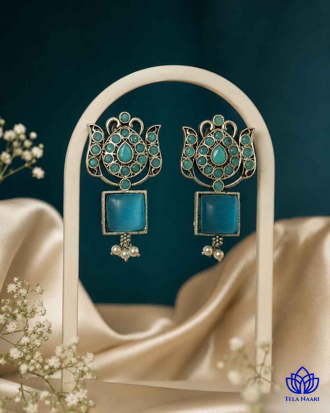 Silver Oxidised Earrings Azalea Sky Blue