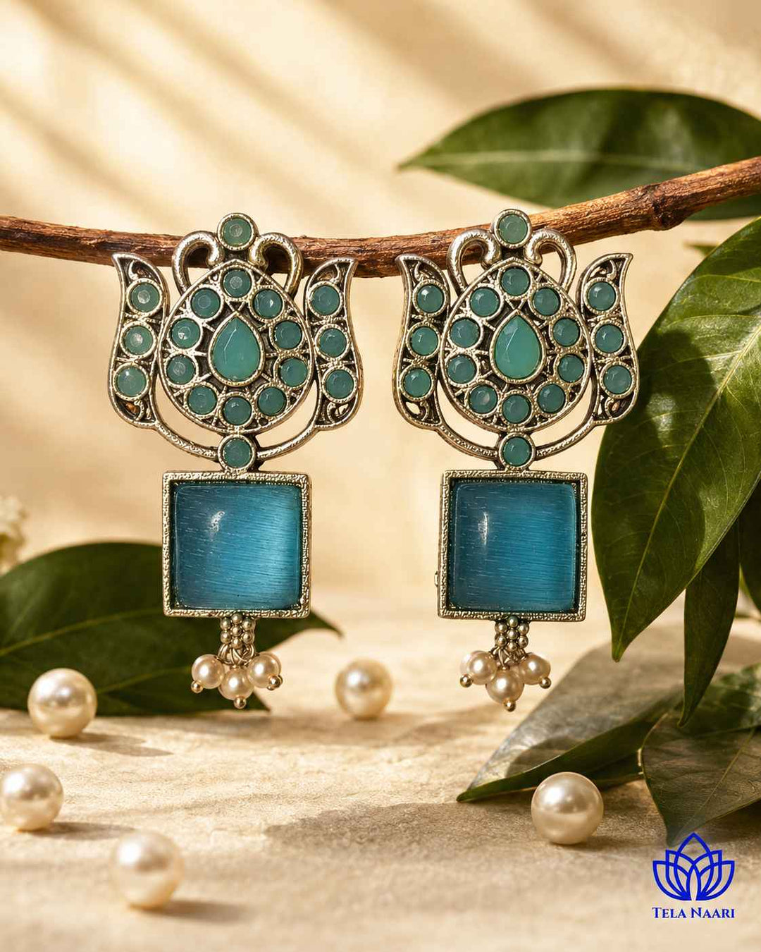 Silver Oxidised Earrings Azalea Sky Blue