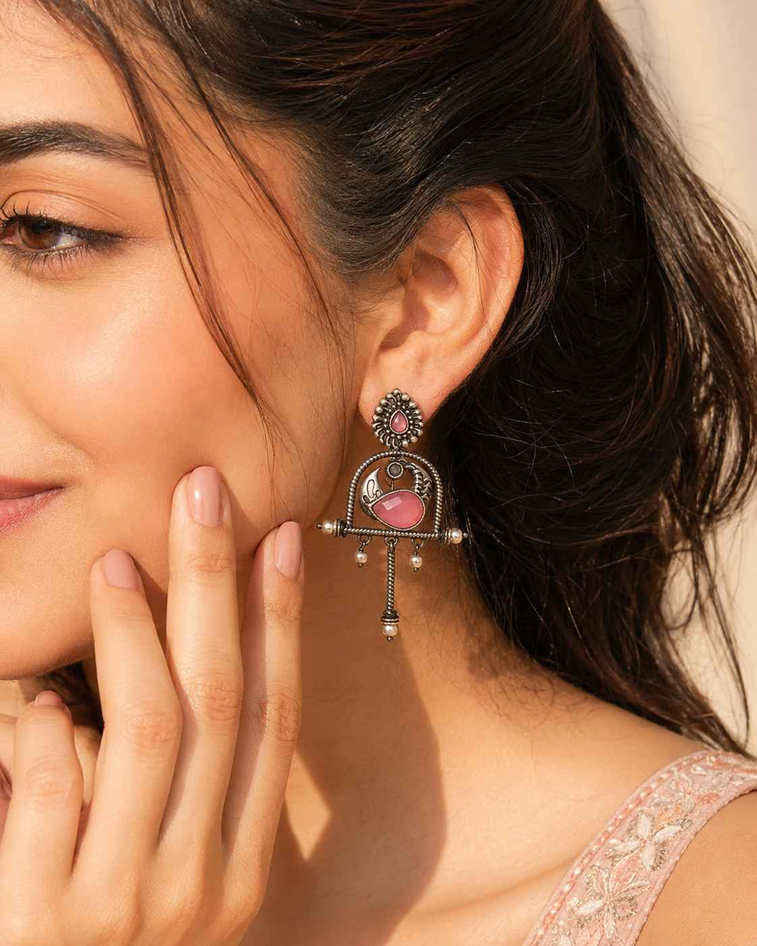 Aashni Silver Oxidised Statement Earrings | Quirky Ethnic Jewellery Online