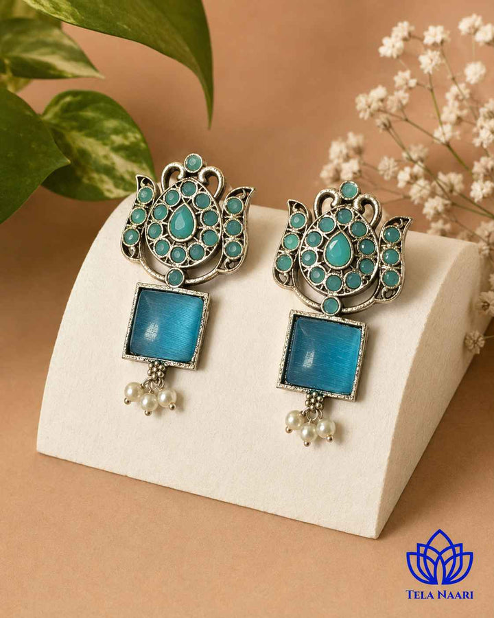 Silver Oxidised Earrings Azalea Sky Blue