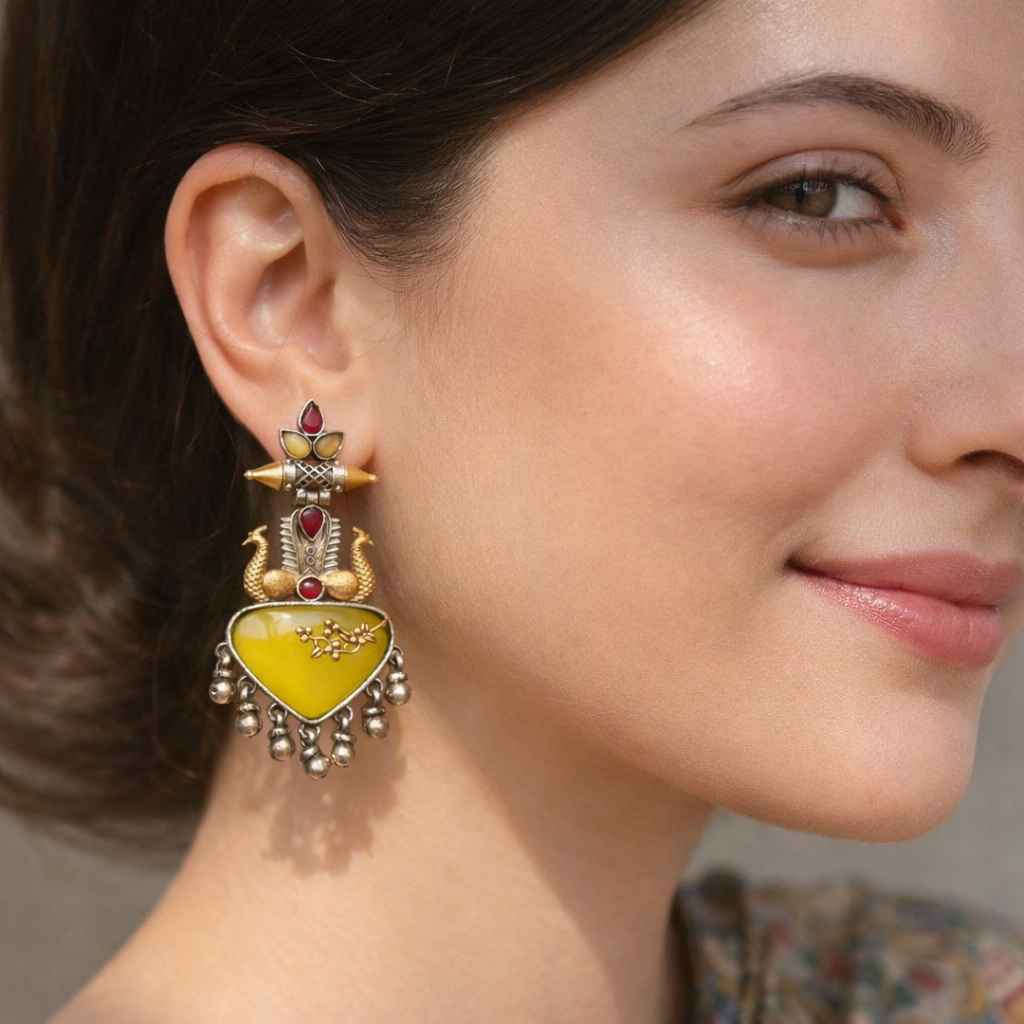 Yellow Dhruti Dual Tone Silver-Plated Earrings