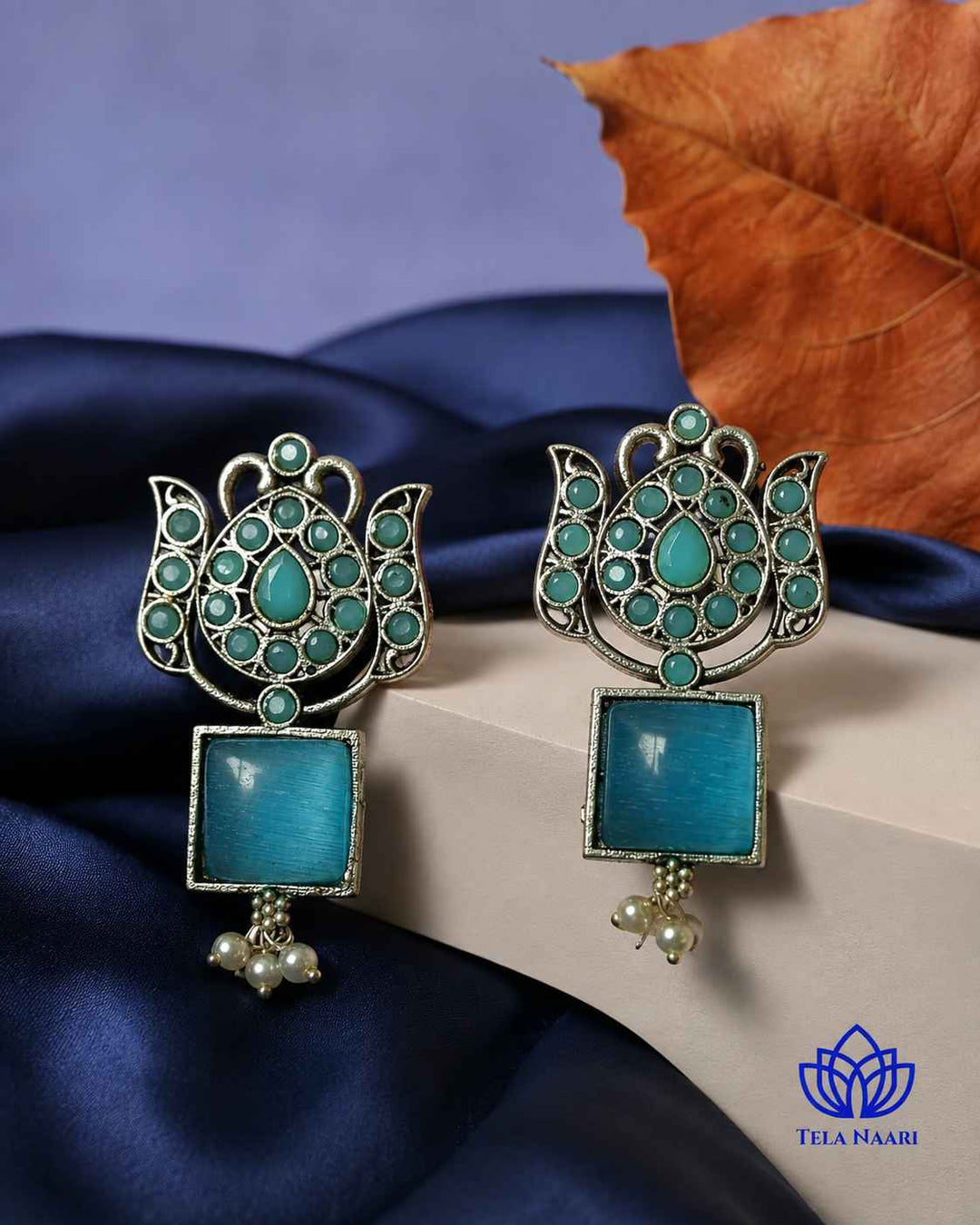 Silver Oxidised Earrings Azalea Sky Blue