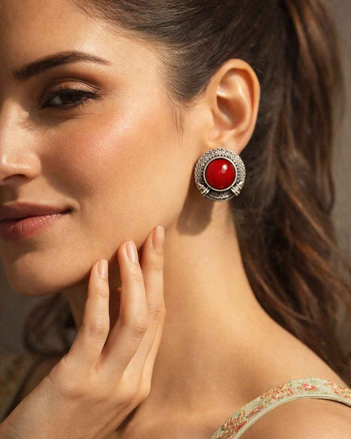 Silver Oxidised Sujata Stud Earrings