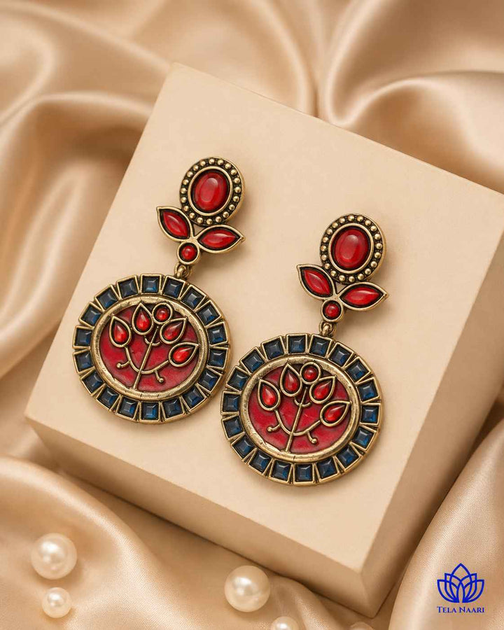 Elegant Indraja Red Blue Silver-Plated Earrings