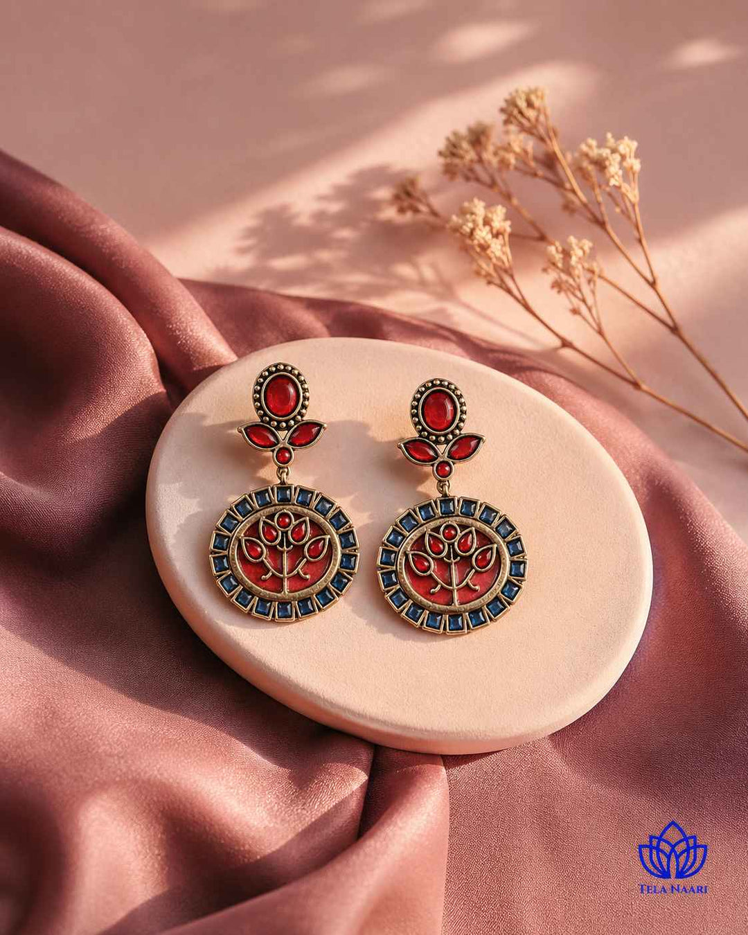 Elegant Indraja Red Blue Silver-Plated Earrings