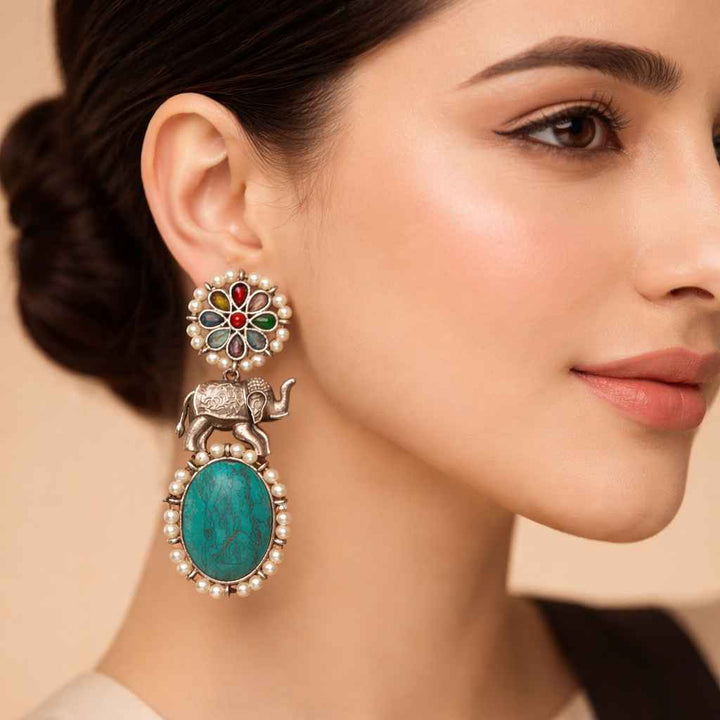 Turquoise Elephant Aasna Silver-Plated Earrings