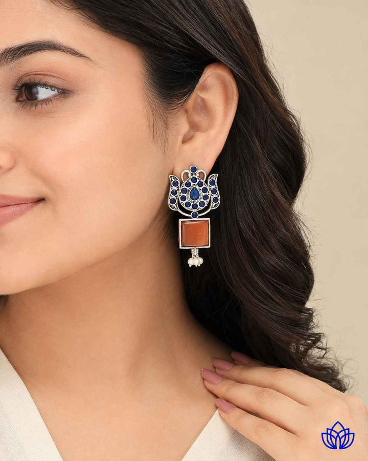 Silver Oxidised Earrings Azalea Orange