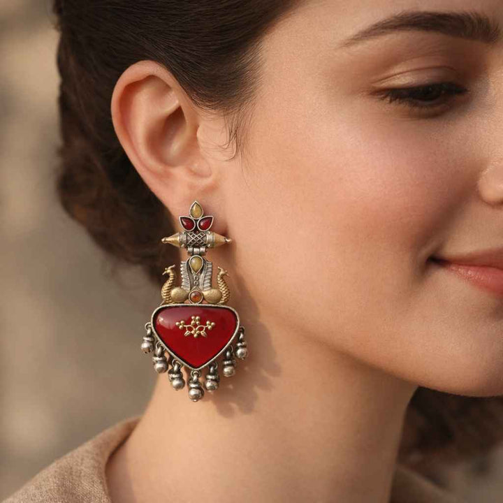 Red Dhruti Dual Tone Silver-Plated Earrings