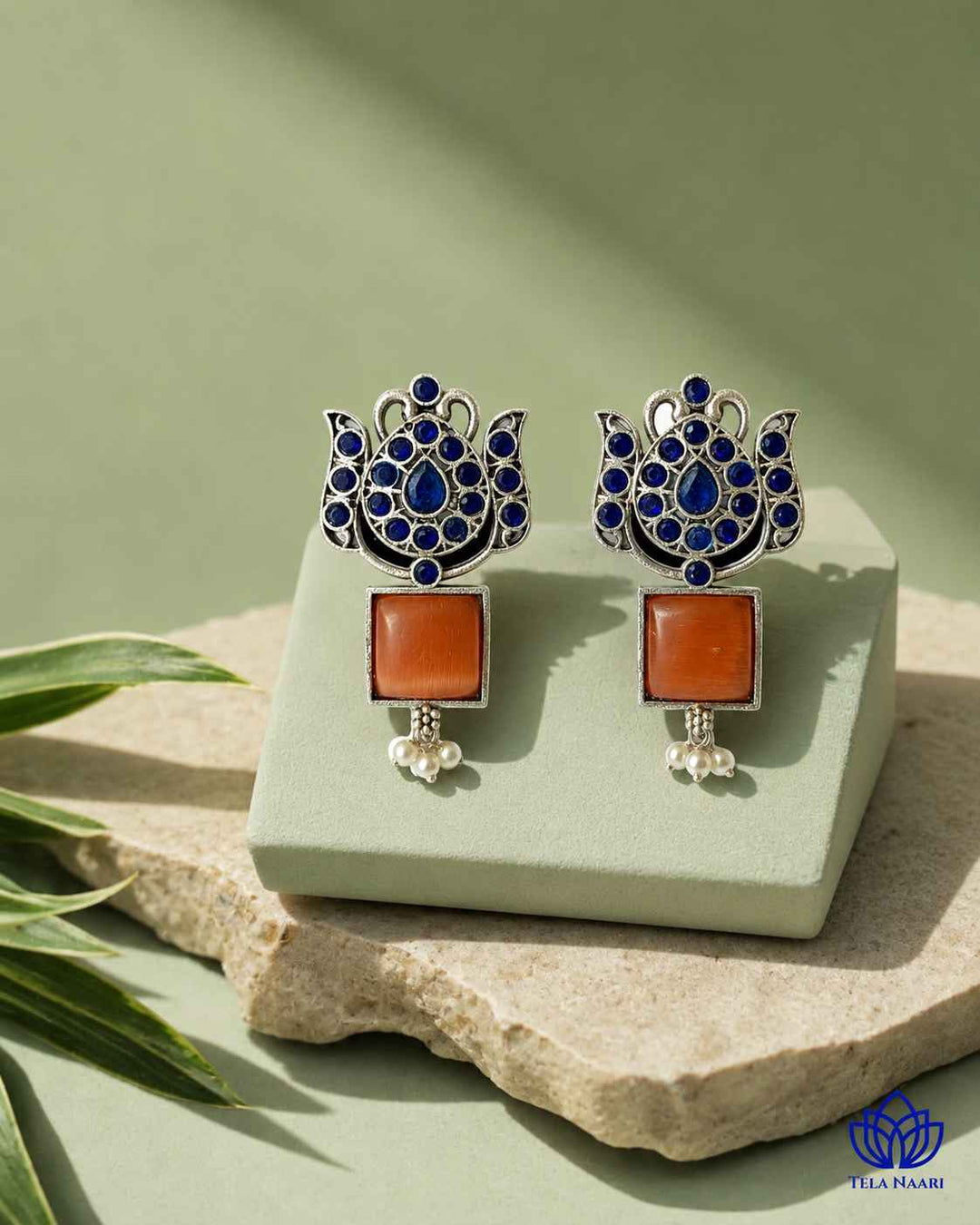 Silver Oxidised Earrings Azalea Orange