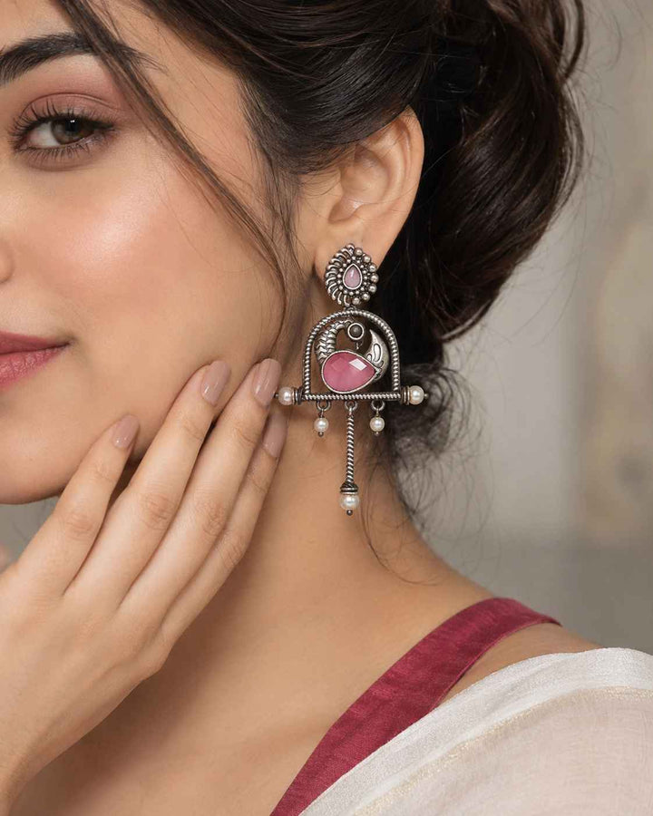 Aashni Silver Oxidised Statement Earrings | Quirky Ethnic Jewellery Online