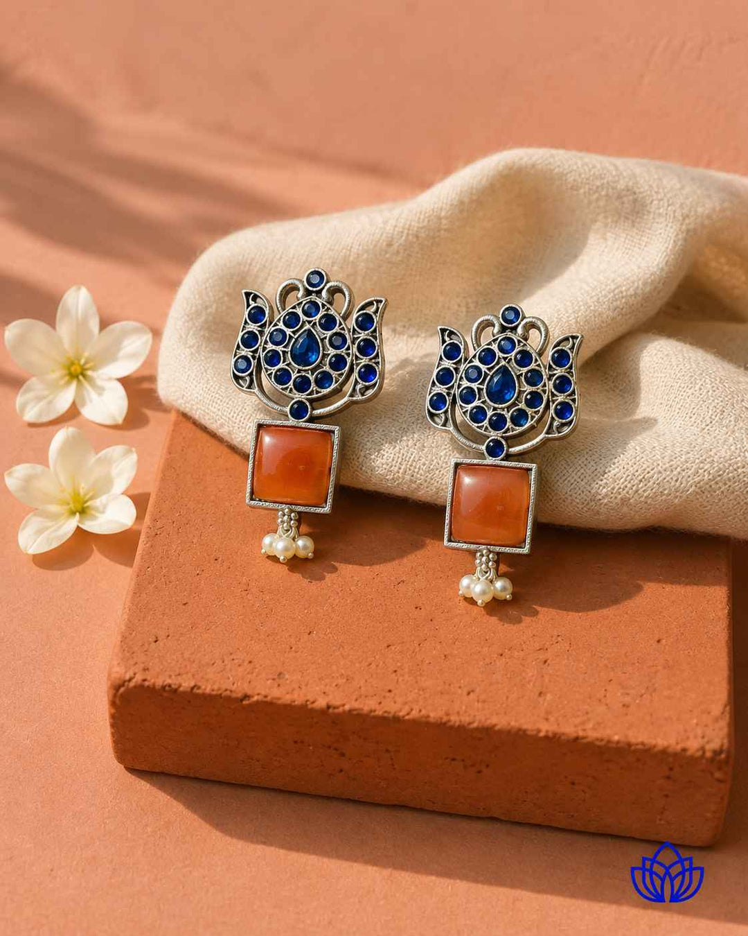 Silver Oxidised Earrings Azalea Orange
