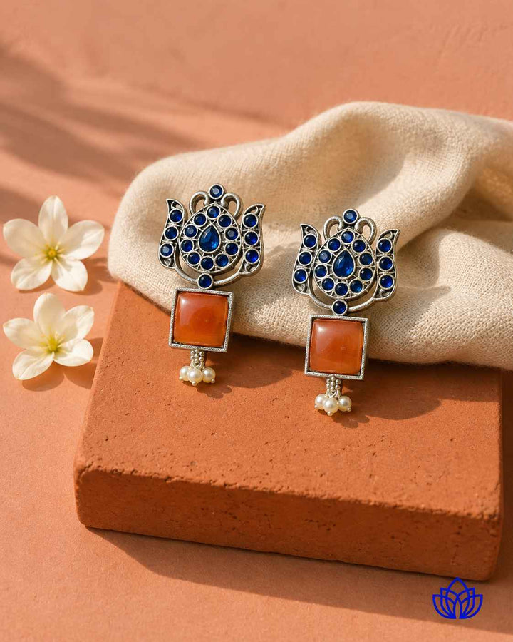 Silver Oxidised Earrings Azalea Orange