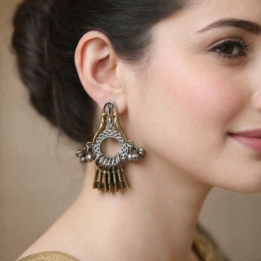 Silver Oxidised Dual Tone Earrings Nadia