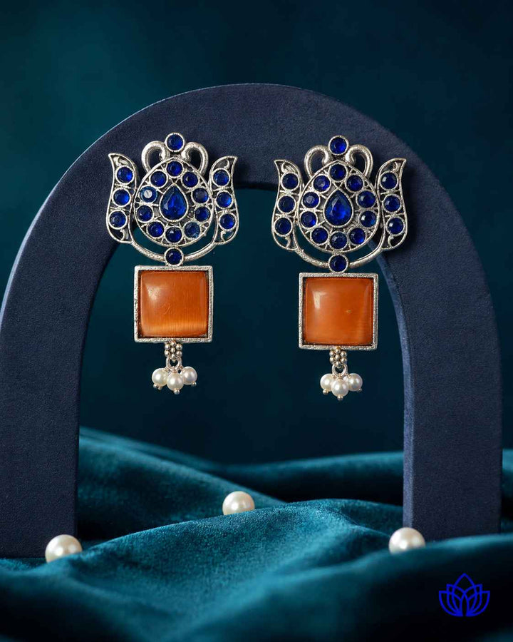 Silver Oxidised Earrings Azalea Orange