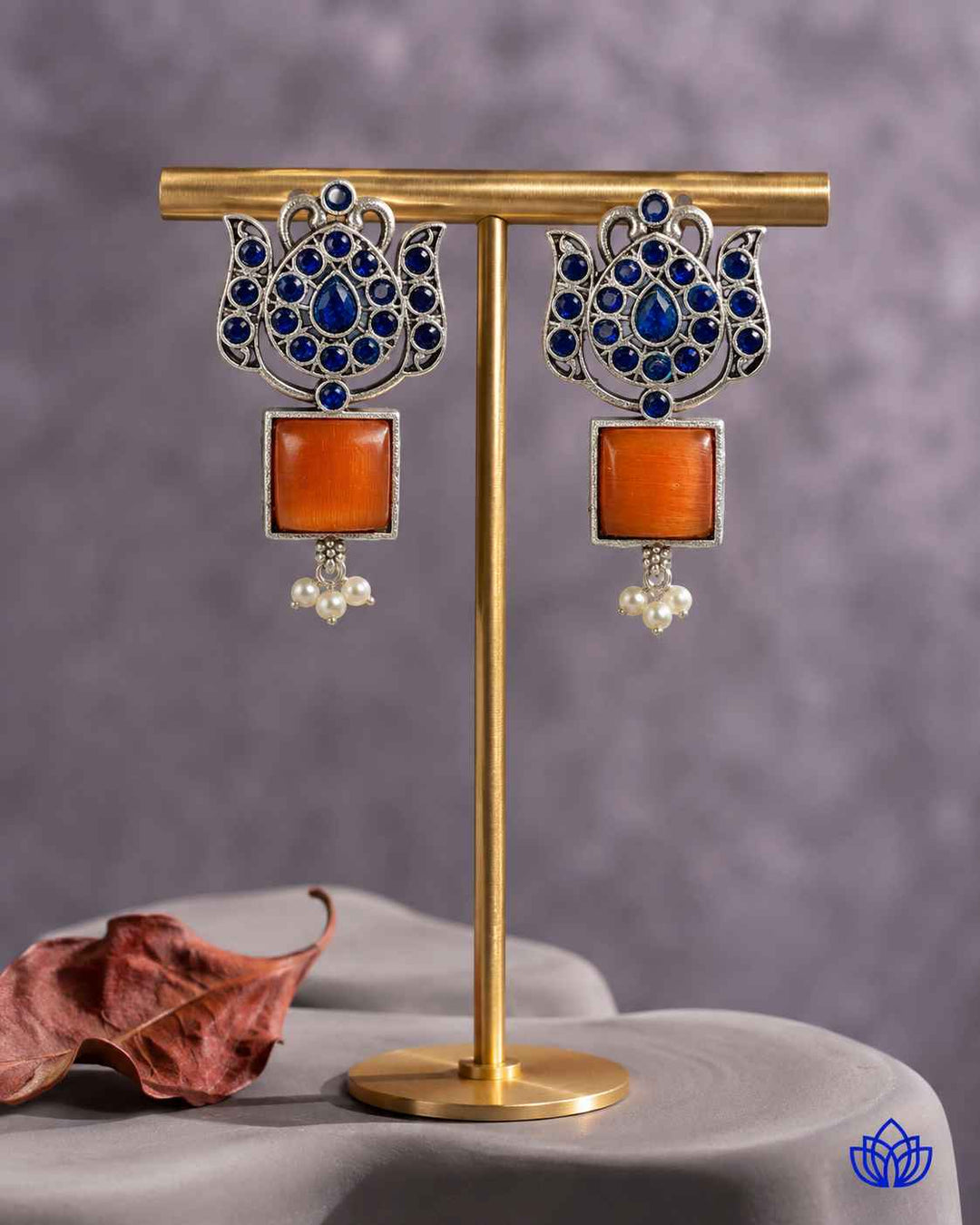Silver Oxidised Earrings Azalea Orange
