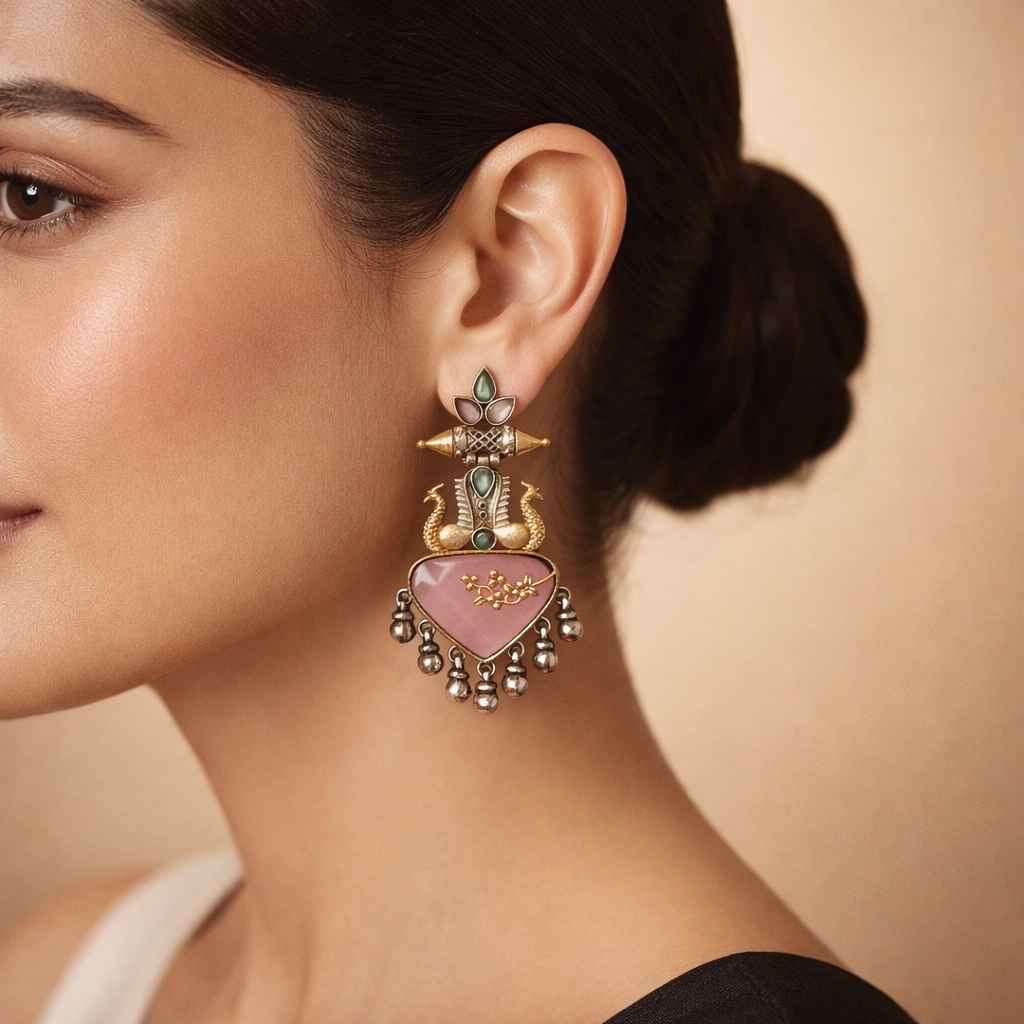 Pink Dhruti Dual Tone Silver-Plated Earrings